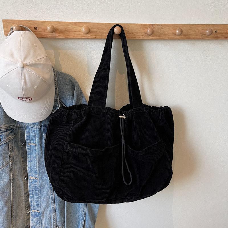 Bag Women's New Fashion Large Capacity Corduroy Handbag Fashion Drawstring Shoulder Bag Japanese Casual Tote Bag