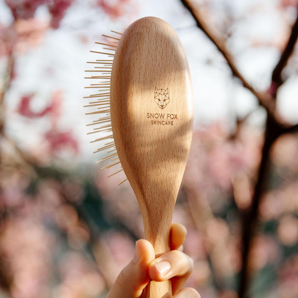 Snow Fox Premium FOX Guasha Wood Hairbrush Featured by Famous Hair Makeup Scalp Head Hair Gift for Men and Women [Official] & Artists, Massage, Spa,
