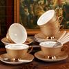 British Vintage Rose Bone China Tea Cup Nordic Afternoon Coffee Tea Cup Hand Drawn Gold Rimmed Coffee Cups Plates with Spoons