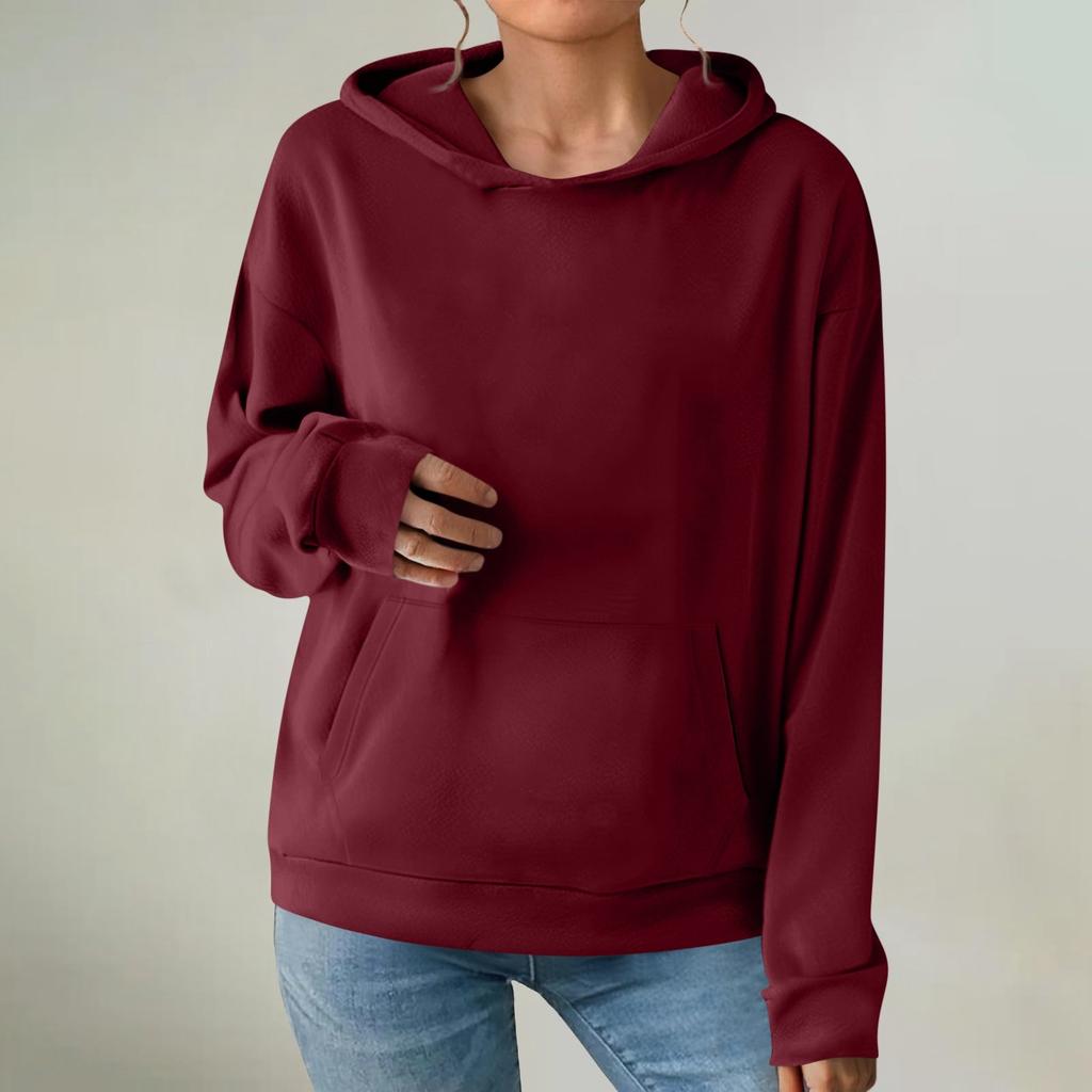 Women's Fashionable Long-sleeved Pullover And Solid-color Hooded Sweatshirt