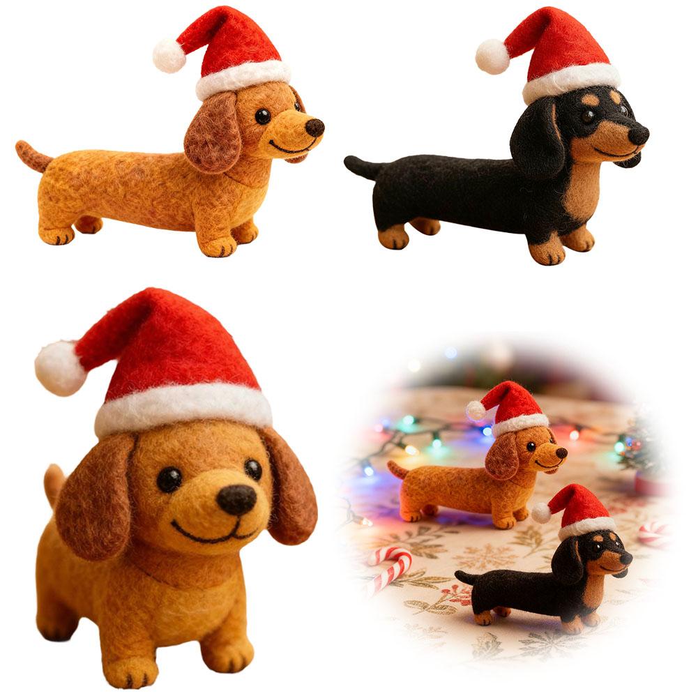 Hand Crafted Wool Felt Dachshund Christmas Ornaments Dog With Santa Hat Xmas Tree Hanging Decor For Winter Home Party Suppl D9D6