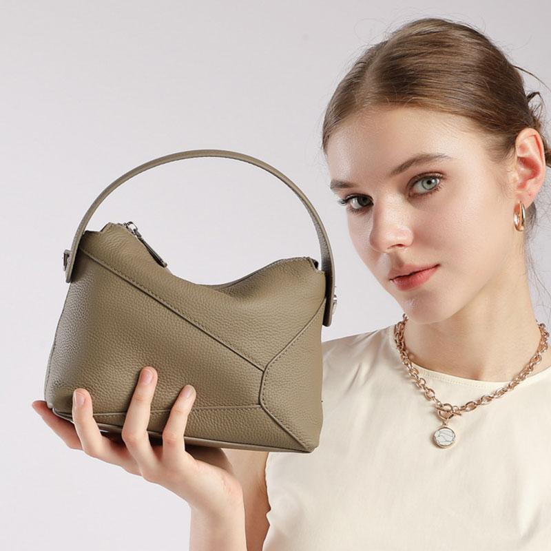 Bolso de Mujer 100% Piel Genuina Bolso de Mano de Lujo de Diseñador Moda Femenina Bolso de Hombro con Empalme Geométrico Bolsos Cruzados de Piel de Vaca