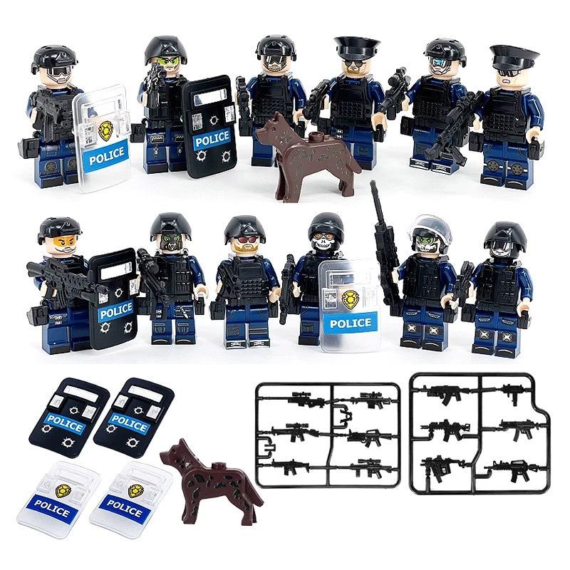 Anti-Terrorismo Swat M8008 Particelle Piccole Arma Miniatura Scudo Cane Bambini Giocattolo da Costruzione Assemblabile