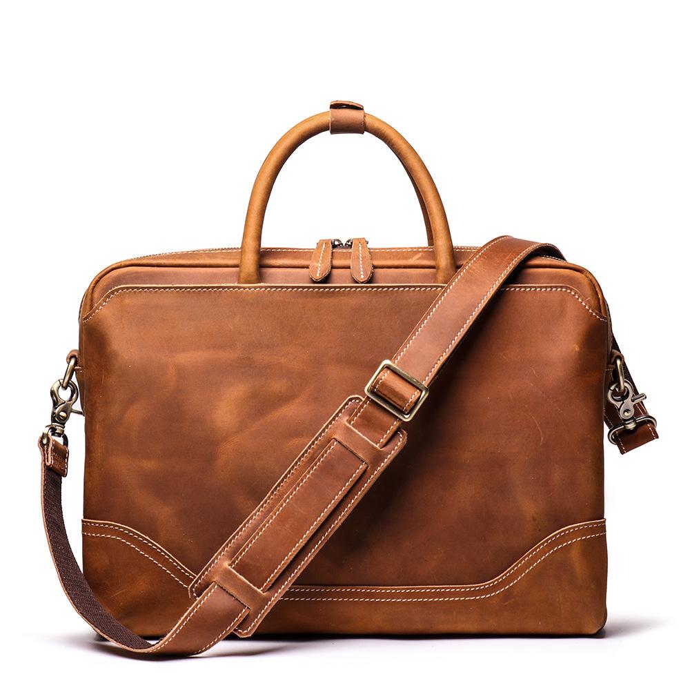 Men'S Handbag First Layer Cowhide Shoulder Oblique Span Bag Casual Retro 14 Inch Genuine Leather Women'S Computer Bag
