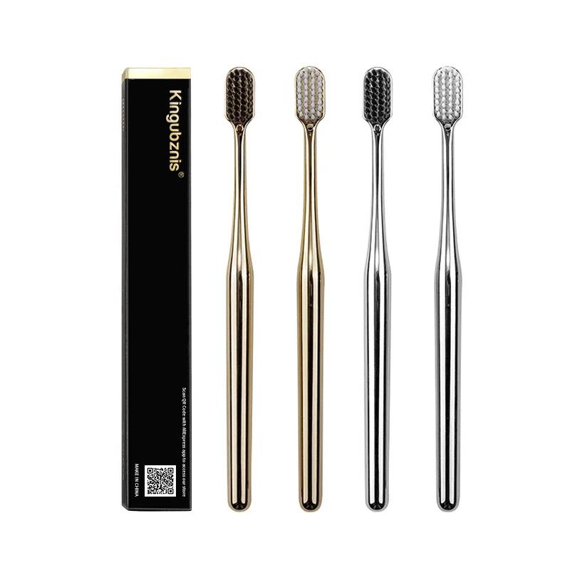 Kingubznis Gold Toothbrush Luxury Gold Silver Teeth Brush Men Women Adult Toothbrushes New Electroplated Dental Brushes