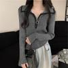 Women's Autumn and Winter Base Knitted Blouse with Color-Blocking Design Half-Zip Turn-Up Collar Slimming and Figure-Highlighting