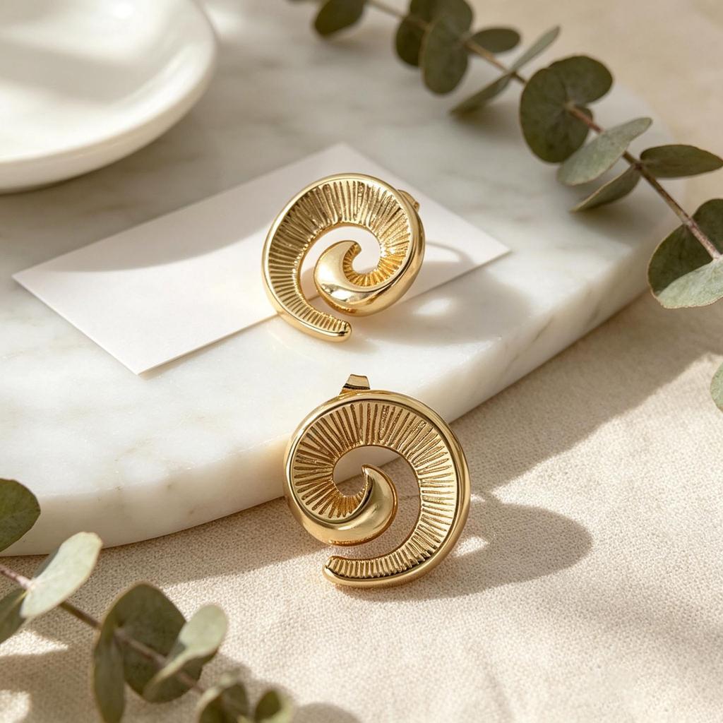 European Vintage 18K Gold High-End Stainless Steel Earrings for Women