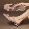 Fashion Baotou Half Slippers Women's Summer New Square Toe Shallow Mouth Bow Low Heel Block Heel Slip-on Wear-resistant Slippers