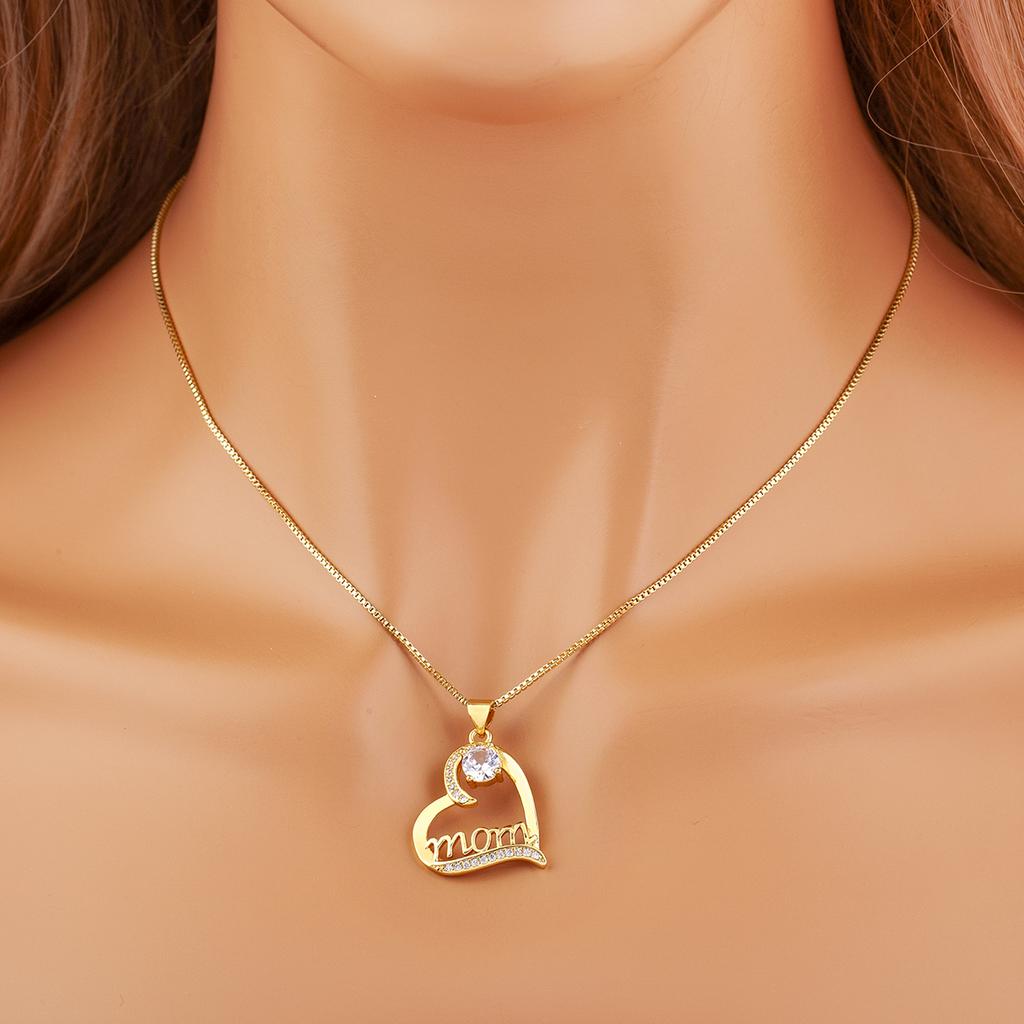 Nidin Hot Sale Heart Shape Mom Letter Charm Pendant Necklace 5 Styles For Women Female Shine Zircon Jewelry Mother's Day Gifts