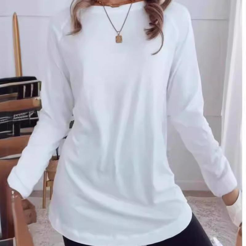 

New all-match long-sleeved T-shirt solid color round neck casual top women s autumn bottoming long-sleeved underwear DB3007 S білий