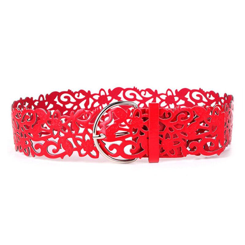Women Hollow Out Belts Wide Buckle Cinch Waist Belt Dress Faux Leather Waistband