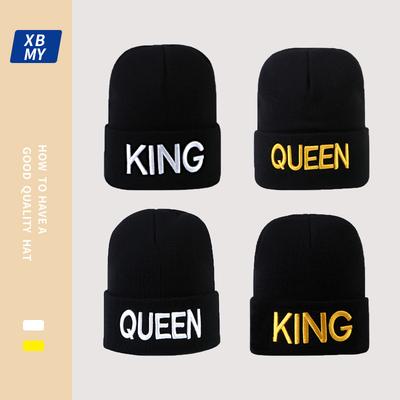 Street Style Hip Hop Tide KING Embroidery Knitted Hat Big Head Circumference Couple Tide Versatile Thermal Cover Wool Hat