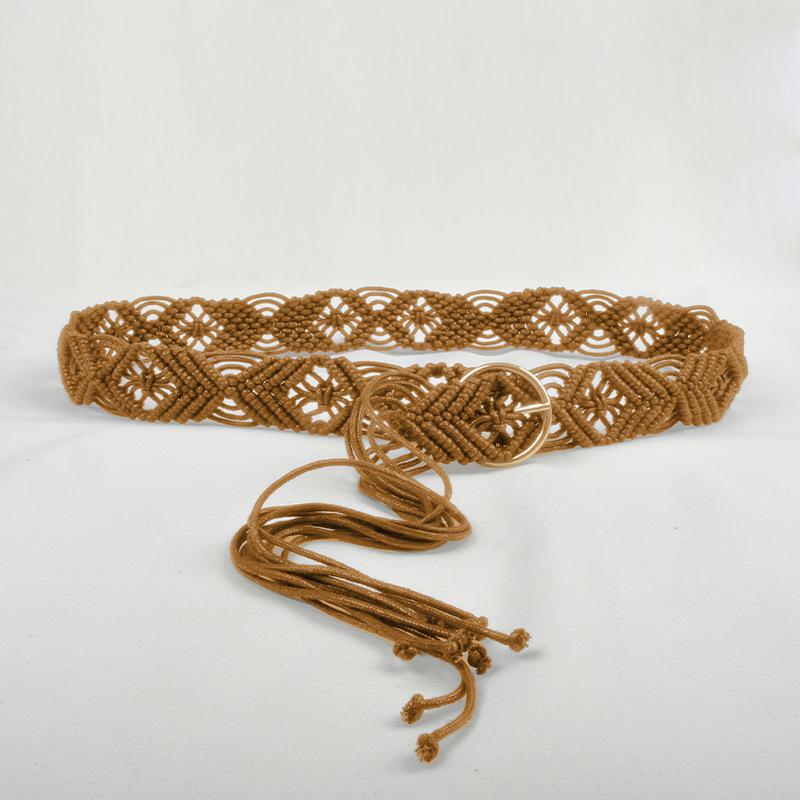 Ladies Twist Wax Rope Woven Belt Vintage Skirt Decorative Female Bohemian Girdle Pastoral Style Skirt