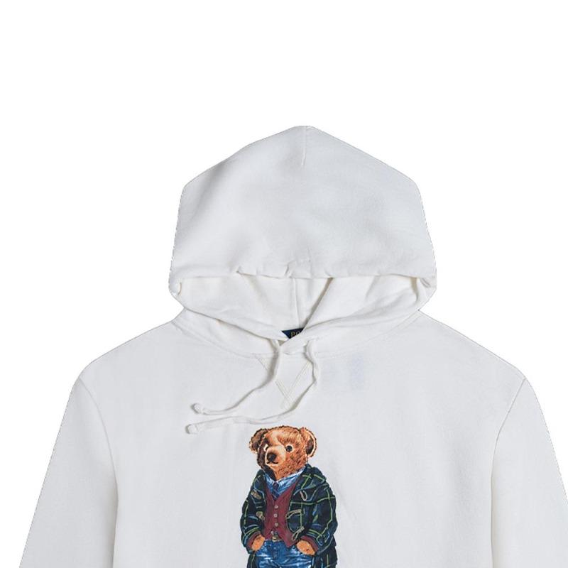 Ralph Lauren FW23 Bear Printed Hoodie with Velvet Long Sleeve Sweatshirt for Men White MNPOKNI16810692-E86
