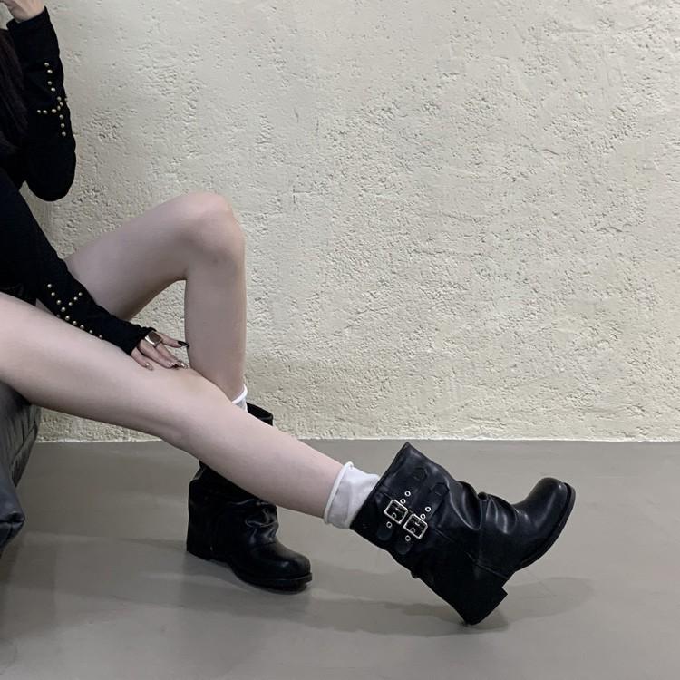 Coarse Heel Trousers Black with Skirt Martin Boots Women's Shoes 2025 New Brown Maillard Short Boots Spring and Autumn Single Boots