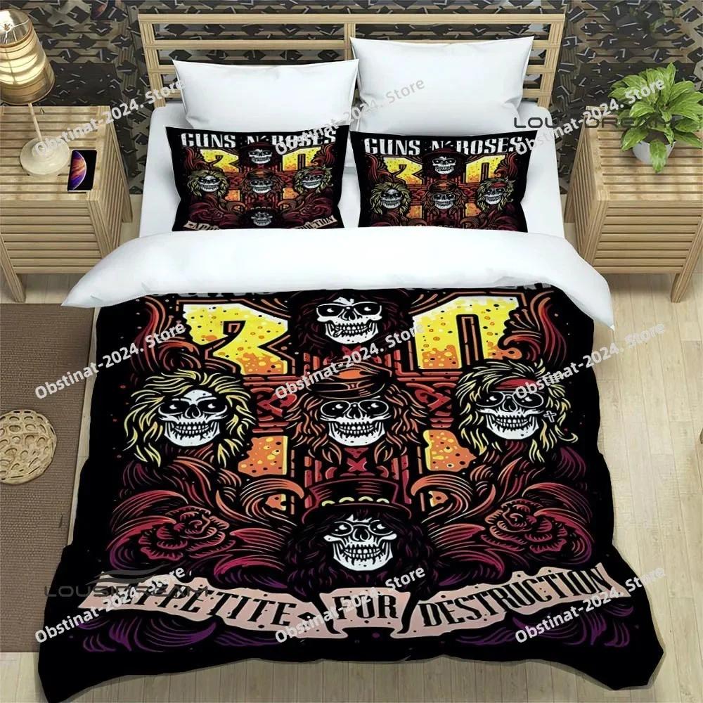 

Comforter New Guns N Roses Band Retro Bedding Set Printed Bed Set With Bed Soft Single Double Queen Super King Size Comforter (quilt)-EU Single(135*200cm)3pcs