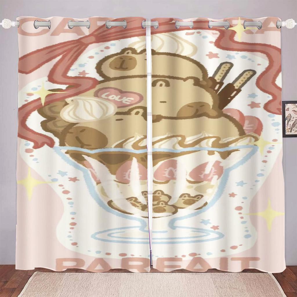Cartoon Capybara Curtain for Kids Bedroom Polyester Shade Animation Cartoon Room Decorations Multiple Sizes