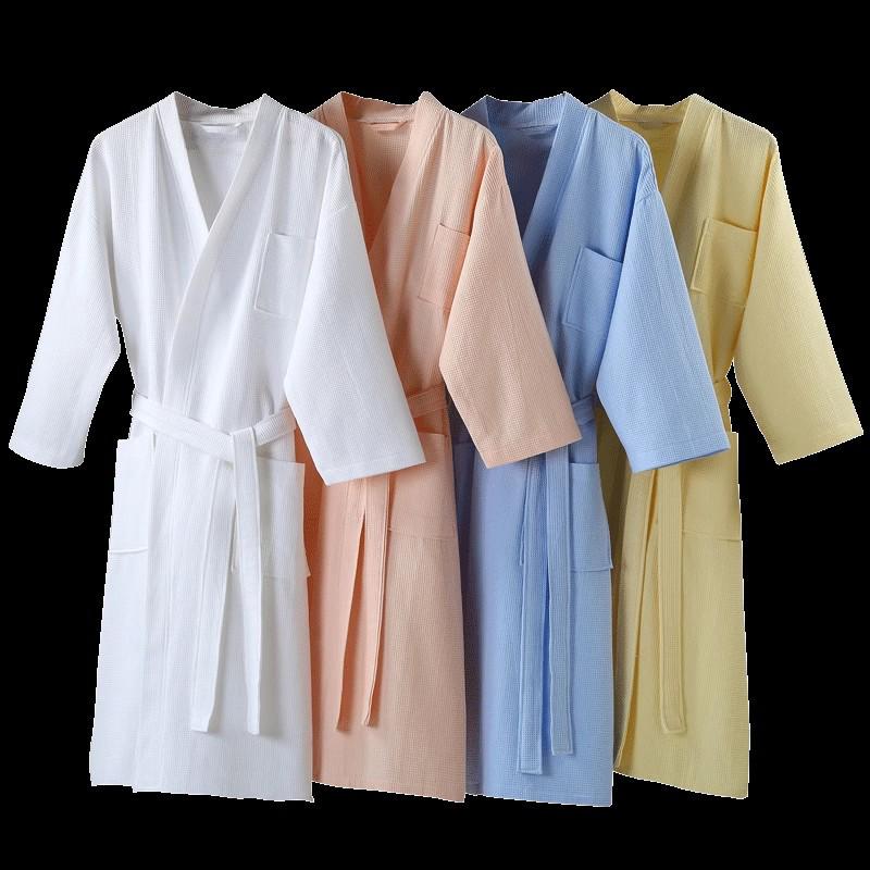 Five-Star Hotel Waffle Bathrobe - Absorbent Cotton, Men's Long Style & Women's Thin Yukata for Spa