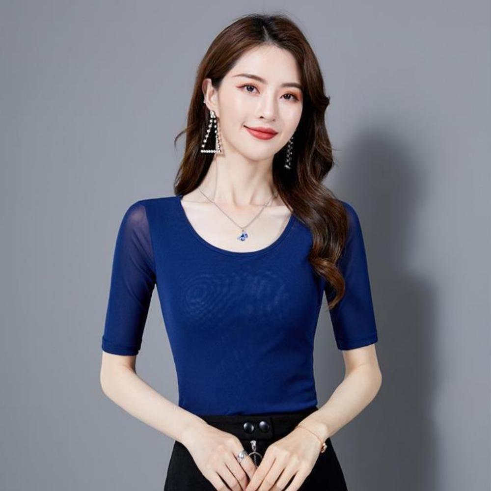 Summer Fashion Inner Mesh Base Shirt for Women Short-sleeved T-shirt Thin Gauze Dress Slim-fitting Small Shirt Top