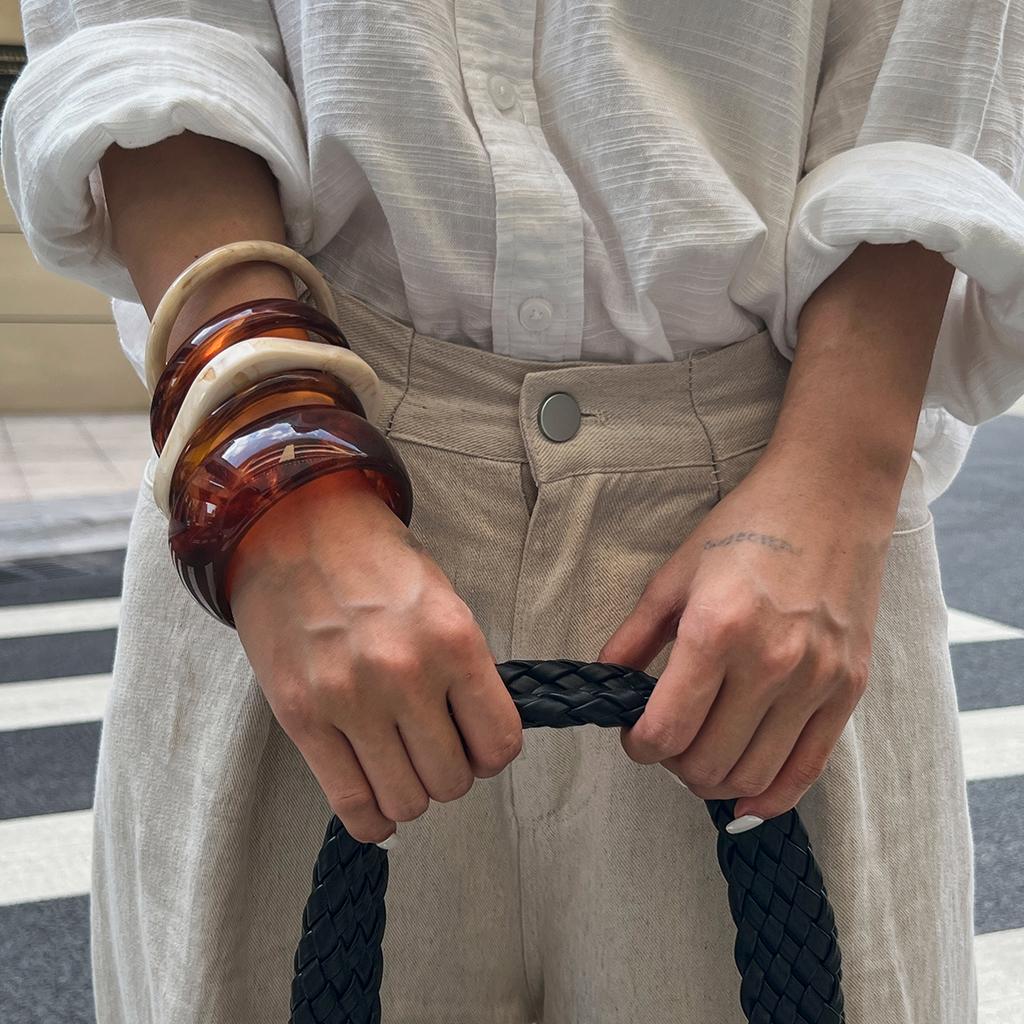 Ingemark 5 Styles Boho Brown Resin Acrylic Bangles for Women Y2K Geometric Irregular Wide Charm Bracelets Party Jewelry Gift New