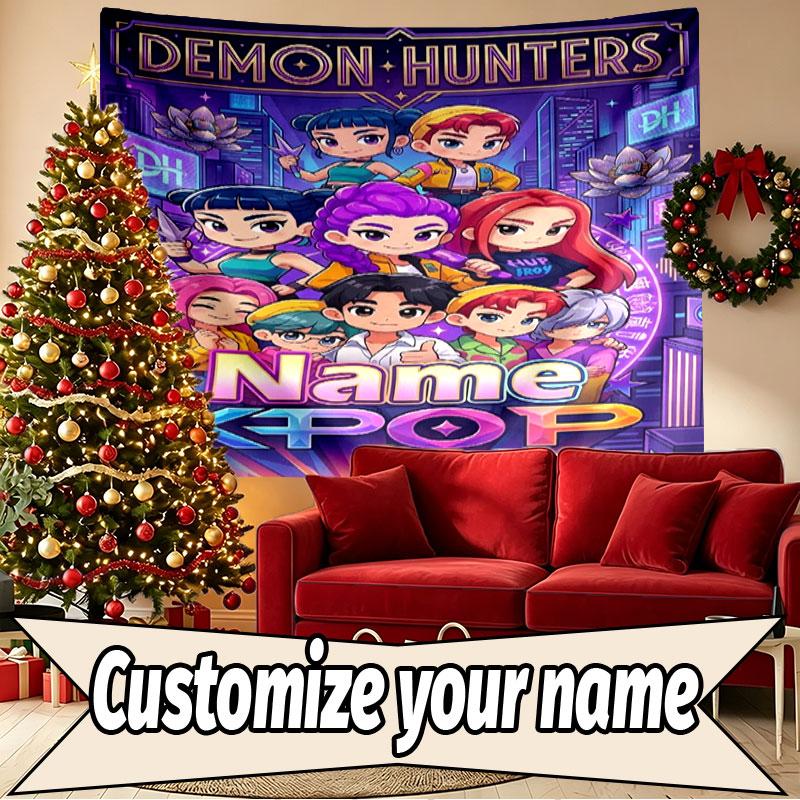 Custom Name Personalized Demon Hunters Kpop Print Tapestry, Wall Art Decor, Bedroom, Dorm, Apartment, LivingRoom, Party Backdrop, Gift for Birthday