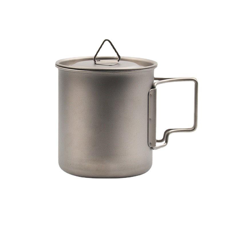 Portable Titanium Camping Mug with Lid - Folding Handle, Single Layer, Anti-scalding Design for Outdoor Travel