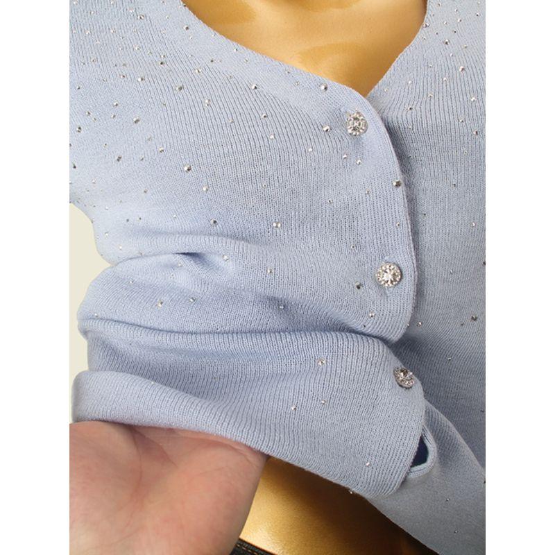 Starry Hot Rhinestone V-neck Knitted Cardigan Women's Foreign Trade Original Order Pure Color Single-Breasted Thin Long Sleeve Outer Wear Blouse