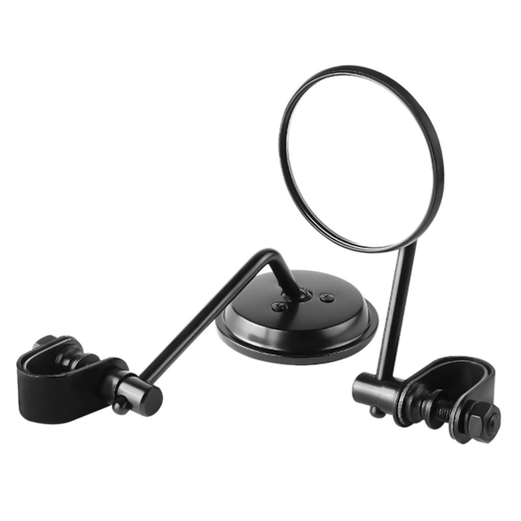 Yuumo+ Clamp Mirror, Motorcycle Mirror, Handle Clamp, Round Mirror, Harley Chopper, Bobber, Left and Right Set, Black