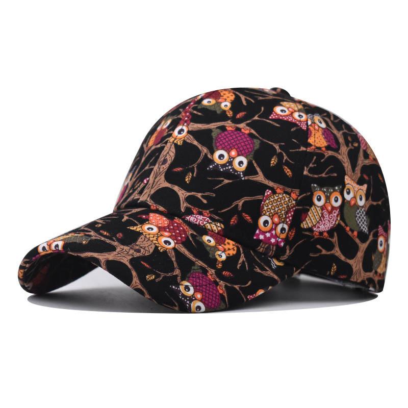 

Cotton Owl Pattern Baseball Cap With Wide Brim For Outdoor Sun Protection чорний