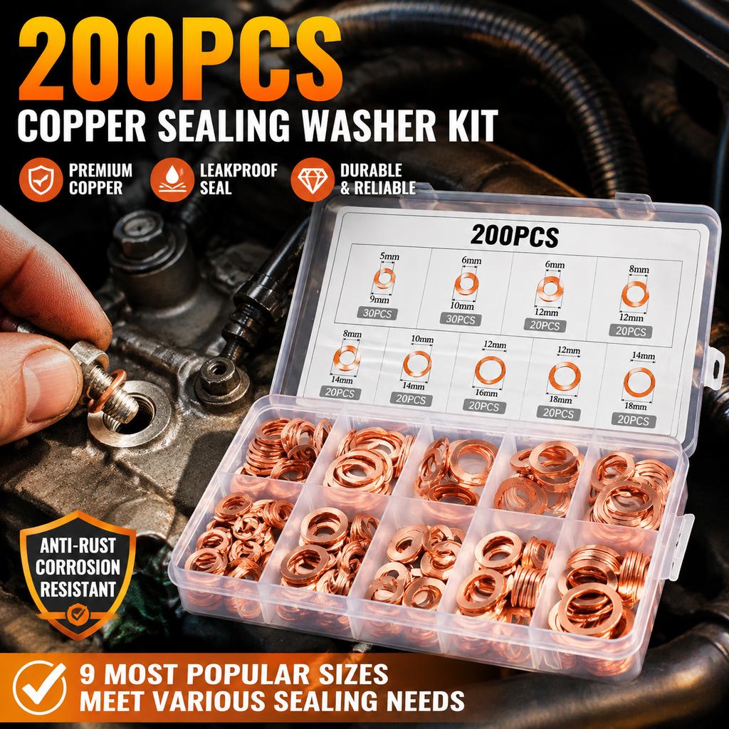 Boxed 111PCS Copper Flat Washers Sealing Ring Gasket O Ring Kit M1 M6 M8 M11 M11 M11 Oil Seal Set Assortment