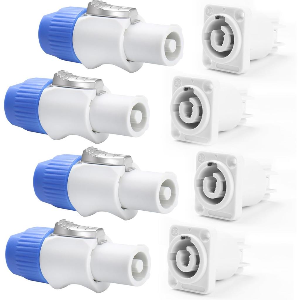 Heavy-Duty PowerCon Connectors, 3-Pin AC Male and Female, 250V 20A, High-Performance Aviation-Grade for Stage Lighting and Audio Equipment.