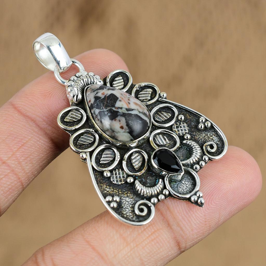 Natural Coconut Jasper Gemstone Pendant 925 Sterling Silver Indian Jewelry
