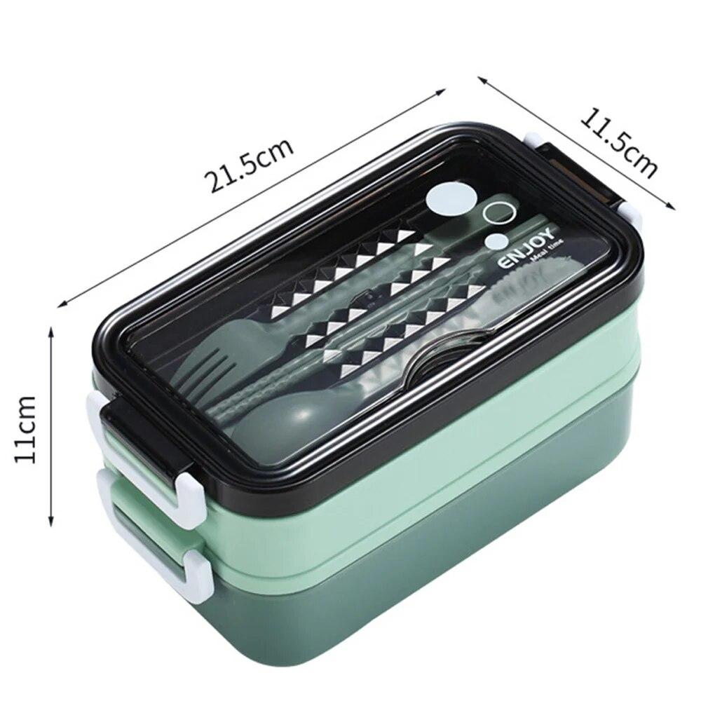 Doppelschichtige Lunchbox Tragbare Fach-Lebensmittelbox Mikrowellen-Lunchbox mit Gabel, Stäbchen und Löffel Picknick-Frischebox