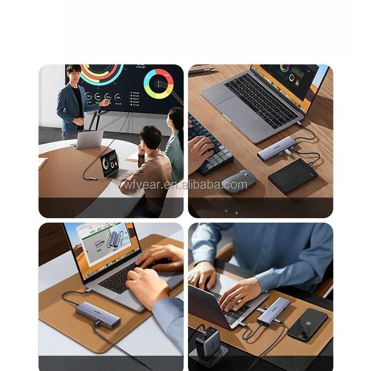 Multifunction 7-in-1 HUB USB-C Multiport Adapter 2.0 4K 30Hz for 2.0 7 USB 3.0 3.5MM AUX Aluminum Alloy Data Transfer Stock