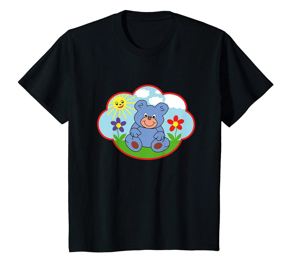 Kids Funny Teddy Bear Summer Sun Cloud Flower T-Shirt