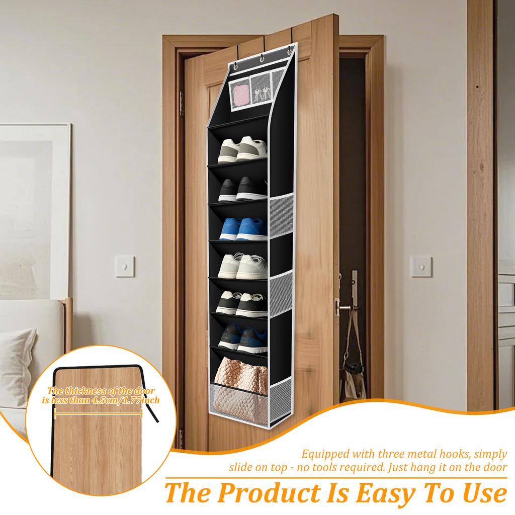 8 Layer Over The Door Shoe Organizer Oxford Cloth Hanging Shoe Storage Rack with 3 Hooks Large Capacity Behind Door Shoe Rack