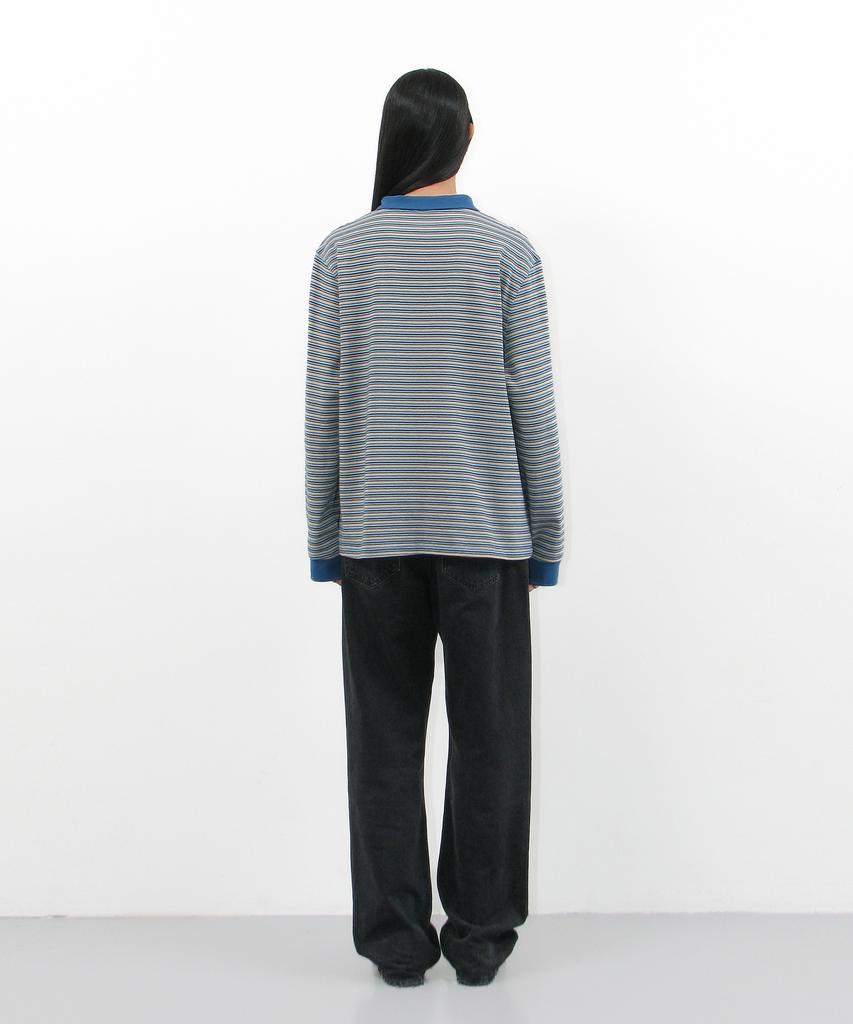 PARTIMENTO WOMEN Striped Long Sleeve Polo Shirt_Til