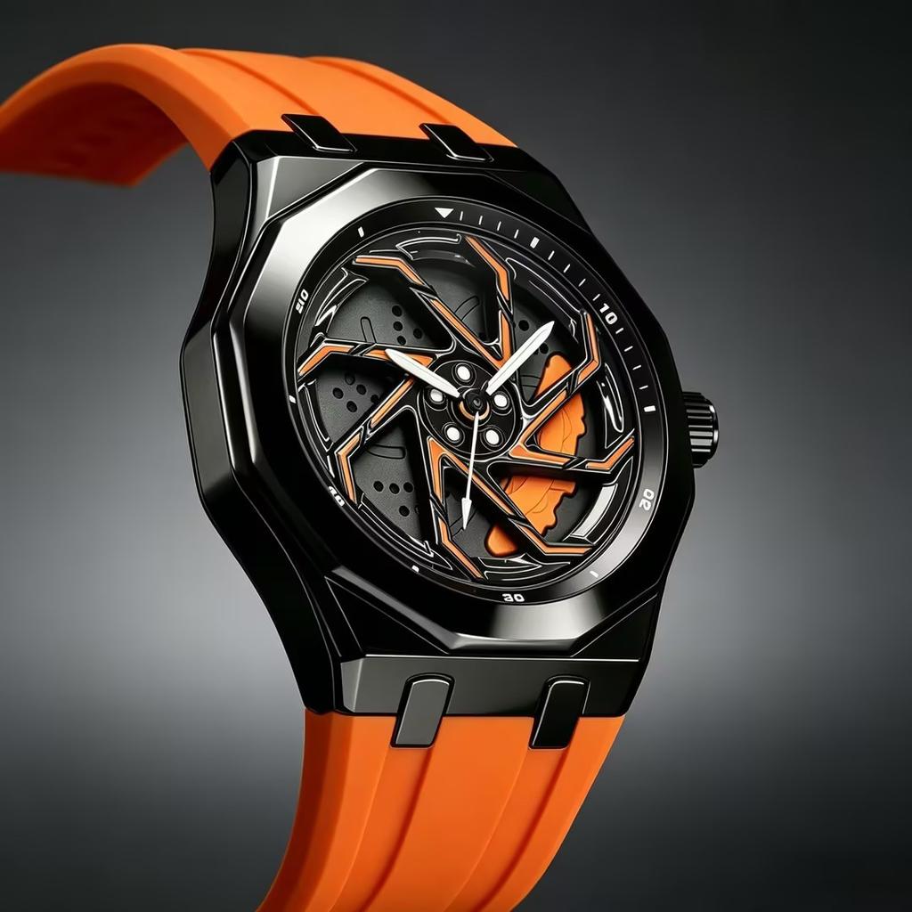 Men's Fashion Rotatable Wheel Hub Men's Trend Watch Men's Stone Waterproof English Watch