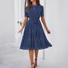 Women's Spring and Summer Temperament Casual Polka Dot Lace-up Print Dress