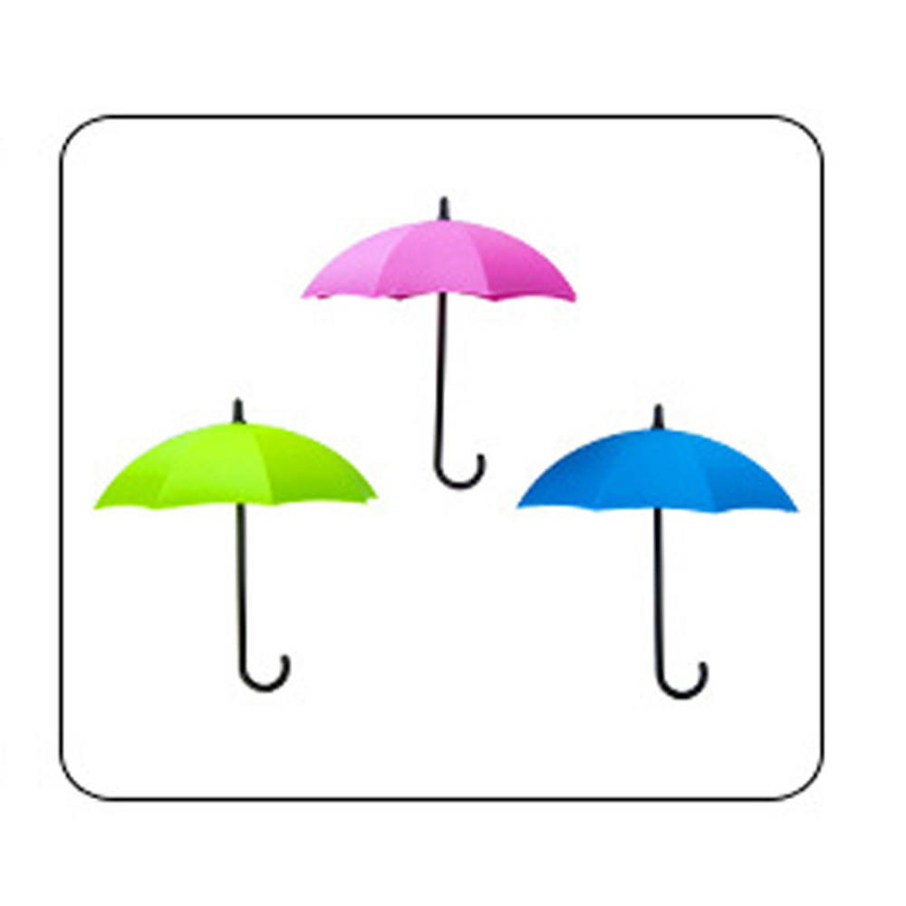 3pcs Cute Umbrella Wall Hooks Key Holder Wall Hook Hanger Organizer Durable Dual Side Adhesive Tape