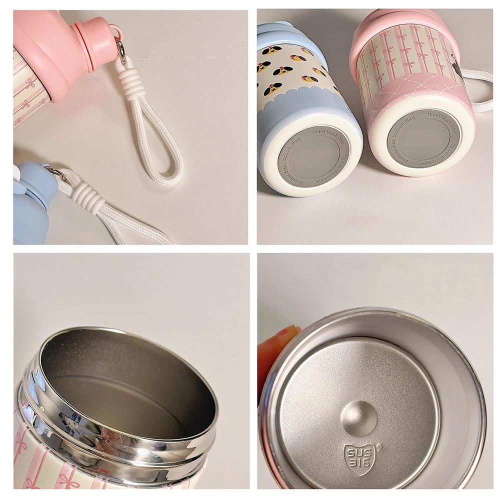 Kawaii Cat Bow Thermos Bottle With Straw For Coffee Tea 420ml Cute Boba Water Bottle Thermal Mug Insulated Cup For Girl Kids