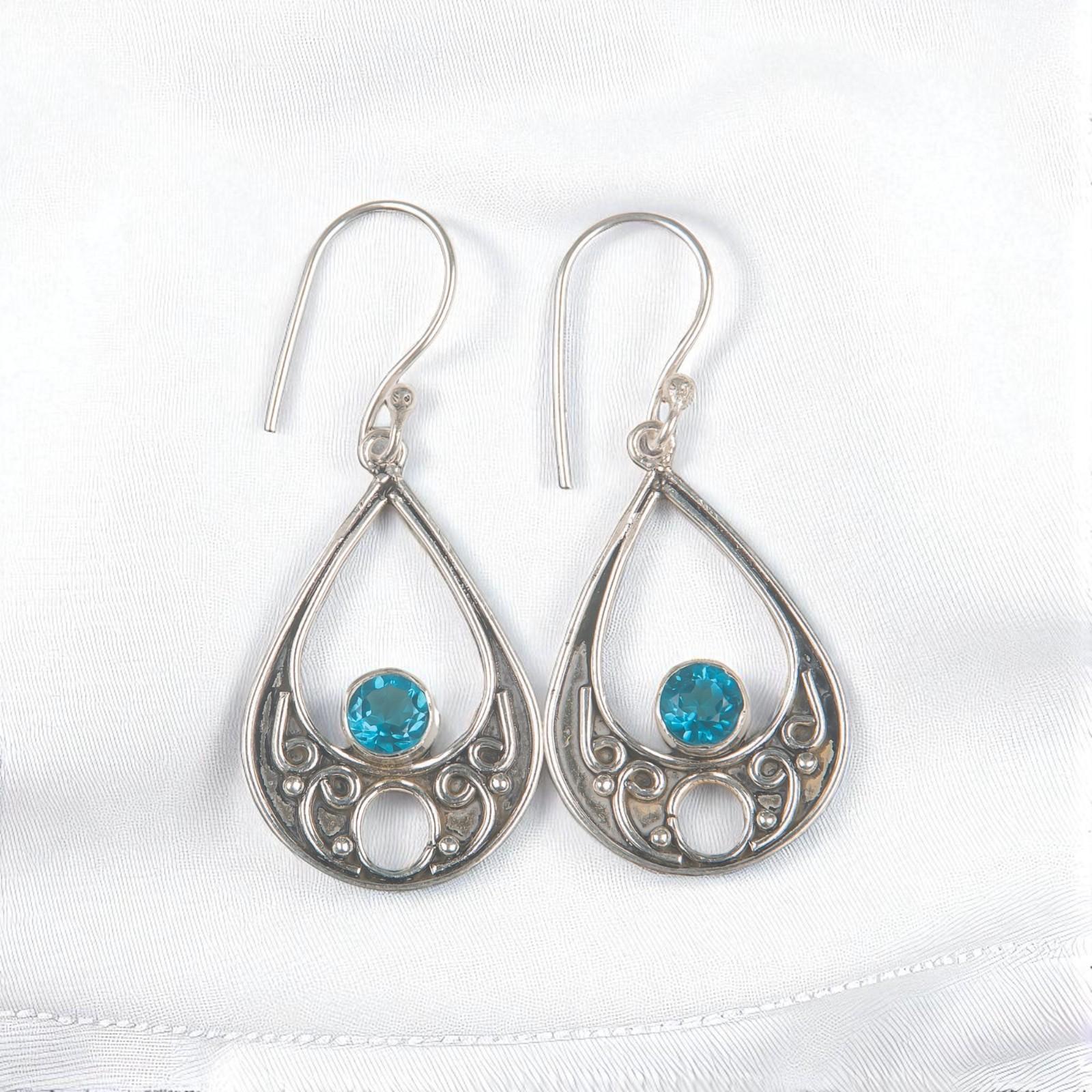 

Swiss Blue Topaz Gemstone 925 Sterling Silver Handcrafted Jewelry Earrings 1.91 EE-90-6