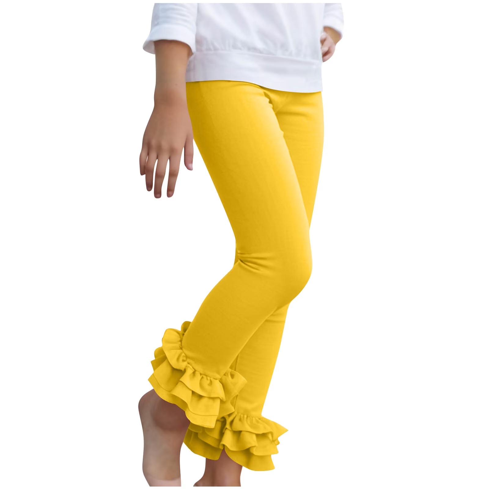 

Children s Fashion Solid-Colour Lace Trim -Coloured Casual Versatile Sweet- Outfit Leggings 9Y