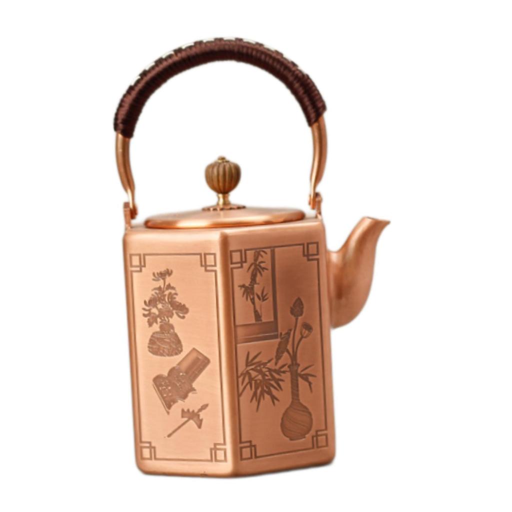 Copper Tea Kettle Hot Water Kettle 1.0L Handmade Tea Accessory Large Capacity Teaware Teapot for Picnic Household Party