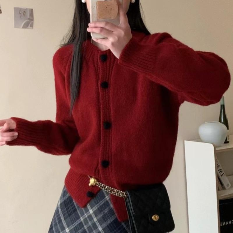 Autumn and Winter New Casual Versatile Solid Color Sweater Jacket Women's Retro Loose Lazy Wind Knitted Cardigan