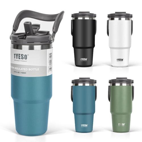 TYESO 750ml Tumbler with Straw, Coffee/Water Bottle/Thermo Flask, Insulated, Handled, Vacuum Insulated, Double-Walled Wall, Wide Mouth, Large Capacity