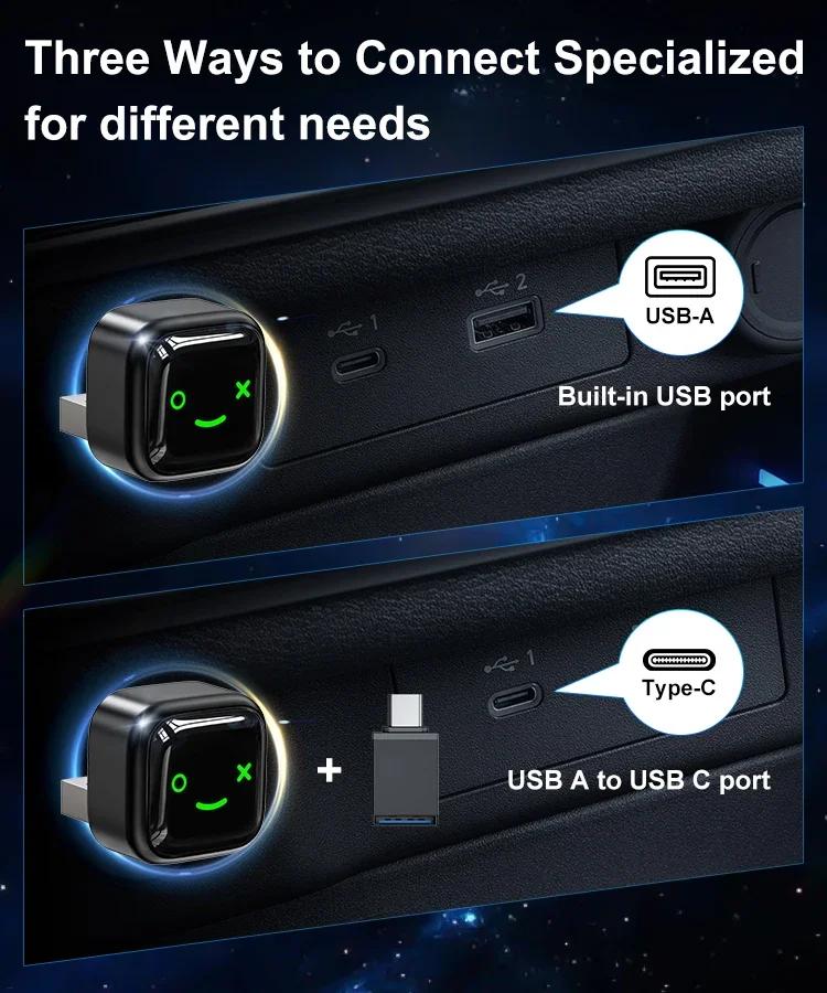 Adaptor 2 în 1 cu fir la wireless CarPlay Android Auto, actualizare OTA, mini dongle pentru sisteme auto OEM cu fir CarPlay Android Auto