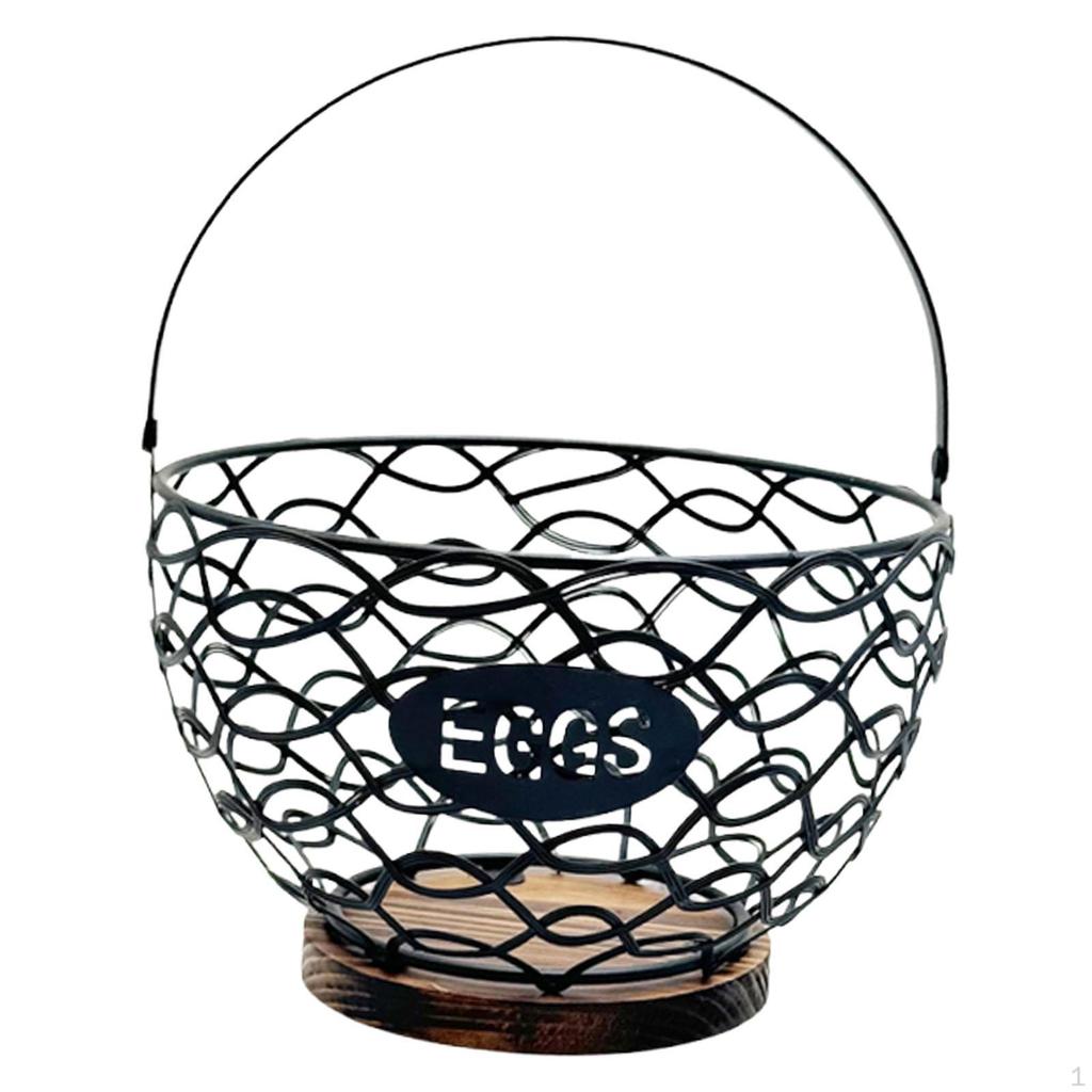 Chicken Egg Basket Artistic Metal Fruit Vegetable Organizer with Wooden Accent for Versatile