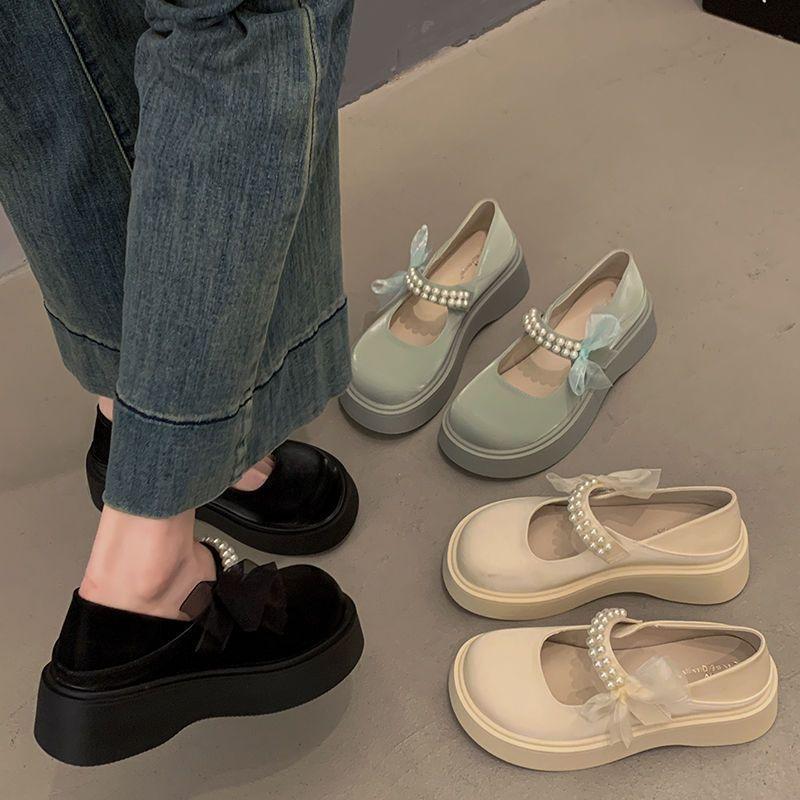 Korean Versatile Platform Small Leather Shoes 2025 Spring and Autumn New Beautiful Fashion Pearl with Skirt Mary Jane Shoes Women