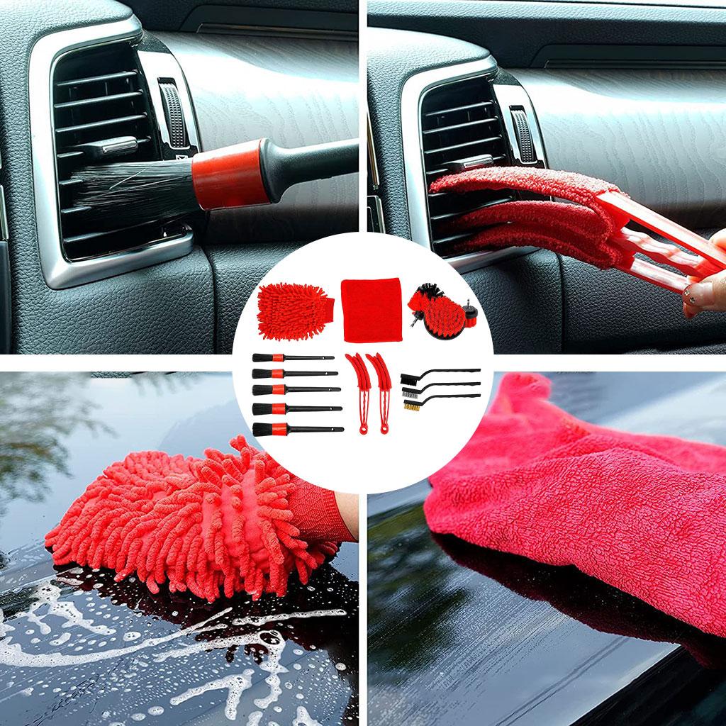 16Pcs Car Detailing Electric Drill Brush Wheels Engine Internal Long Handle Car Electric Dril Brush Tire Wheel Rim Cleaning